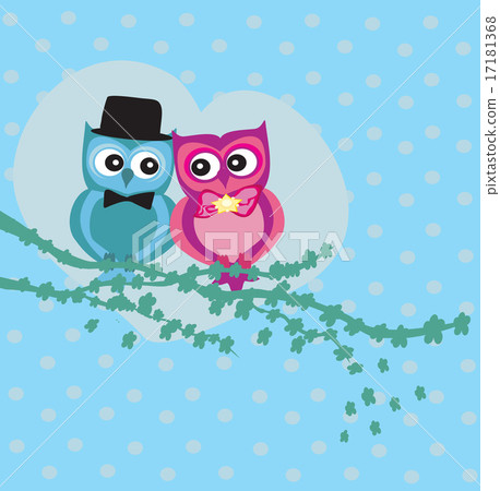 Cute owl couple in love 17181368
