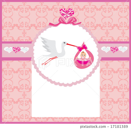 A stork delivering a cute baby girl. A stork delivering a cute baby girl. 17181389