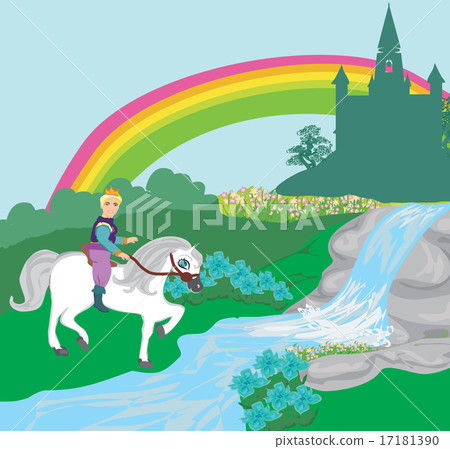 Prince riding a horse to the castle 17181390