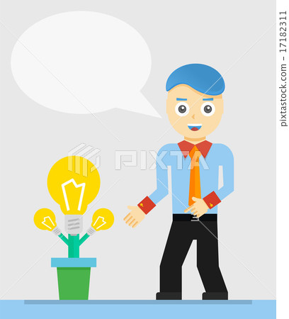 Young businessman talking about his new idea. Growing light bulbs, startup concept Young businessman talking about his new idea. Growing light bulbs, startup concept 17182311