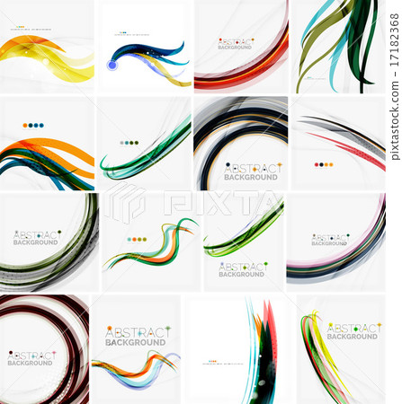 Set of colorful flowing motion abstract backgrounds. Smooth futuristic wave layouts 17182368
