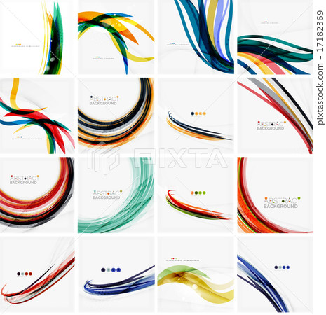 Set of colorful flowing motion abstract backgrounds. Smooth futuristic wave layouts 17182369