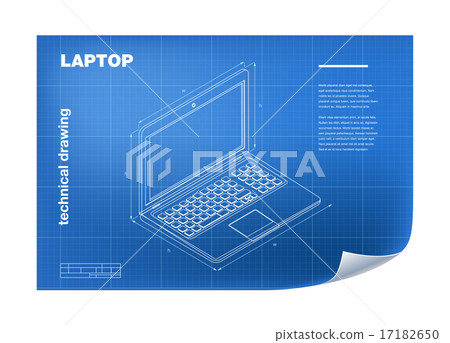Technical Illustration with laptop drawing Technical Illustration with laptop drawing 17182650