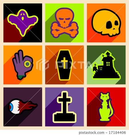 Flat with shadow concept and mobile application halloween icons 17184406