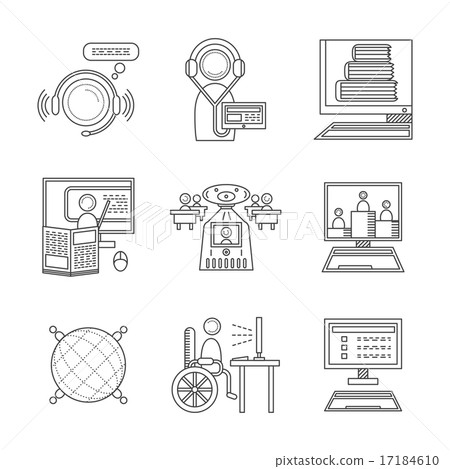 Distance education thin line vector icons - Stock Illustration ...