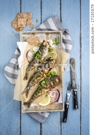 Barbecue Sardines on Tray Barbecue Sardines on Tray 17185879