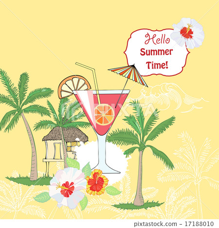 Summer background with cocktail glass and fruit 17188010