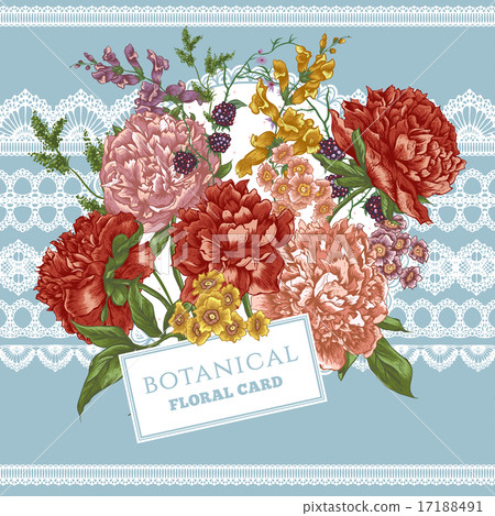 Vintage Greeting Card with Blooming Peonies - Stock Illustration ...
