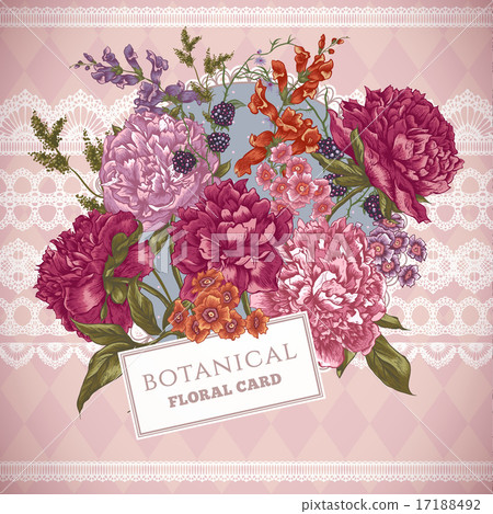 Vintage Greeting Card with Blooming Peonies - Stock Illustration ...