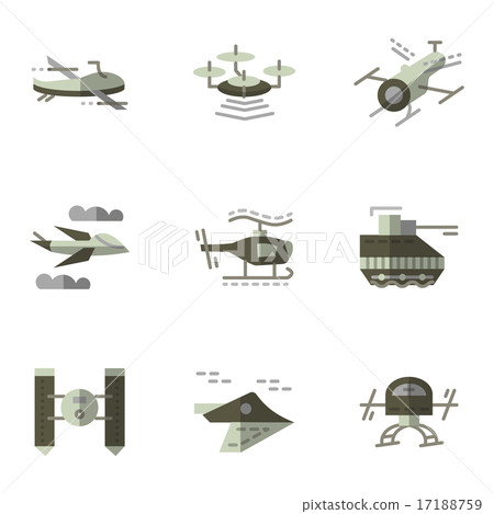Military drones flat vector icons set 17188759