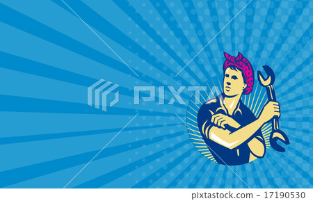 Business card Female Mechanic Worker With Spanner  17190530