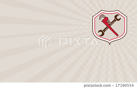 Business card Pipe Wrench Spanner Crossed Shield  17190554