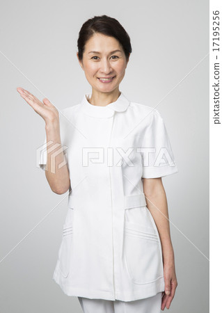 Senior woman in portrait white coat Senior woman in portrait white coat 17195256