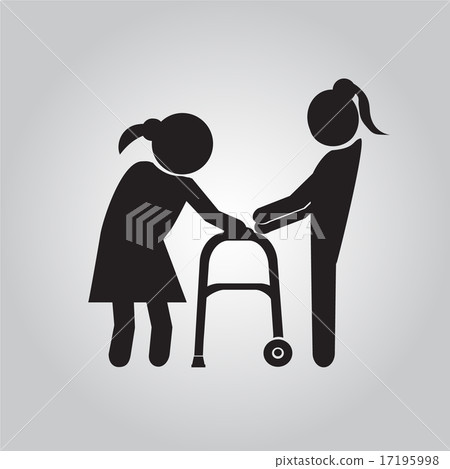 Woman helps elderly patient with a walker Woman helps elderly patient with a walker 17195998