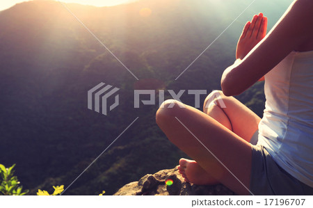 young yoga woman at sunrise mountain peak young yoga woman at sunrise mountain peak 17196707