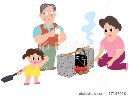 Mother and dad with girl cooking rice with camp Mother and dad with girl cooking rice with camp 17197038