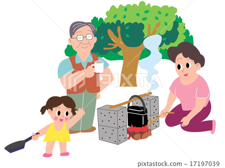 Mother and dad with girl cooking rice with camp Mother and dad with girl cooking rice with camp 17197039