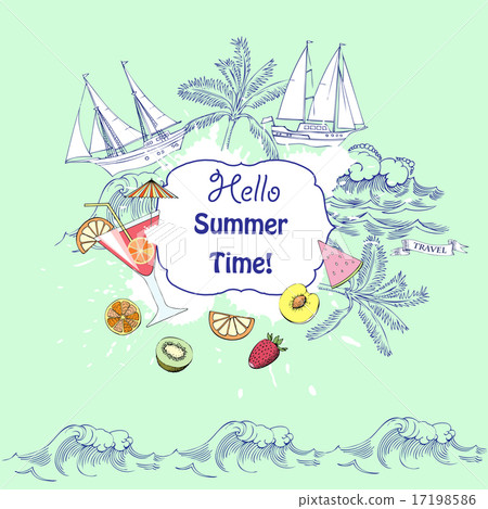 Summer background with cocktail glass and fruit 17198586