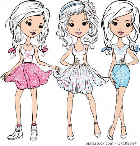 Vector set fashion cute happy girls Vector set fashion cute happy girls 17199554