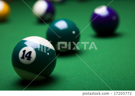 Pool game balls against a green Pool game balls against a green 17203772