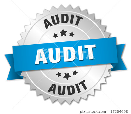 audit 3d silver badge with blue ribbon 17204698