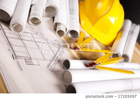 Architecture model and plans,natural colorful tone Architecture model and plans,natural colorful tone 17205097