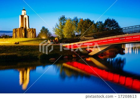 Night scene of Island of Tears in Minsk, Belarus 17208613