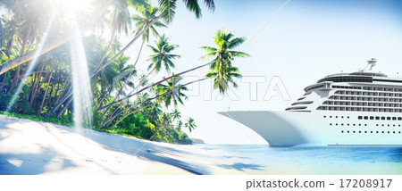 Cruise Ship Beach Sea Palm Tree Concept 17208917