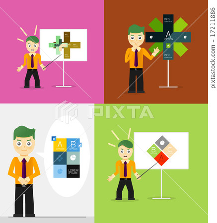 Young businessman presents his modern option infographic diagram. Set of illustrations 17211886