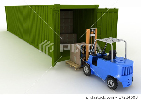 3d render. Loader loads in the container of box 17214508