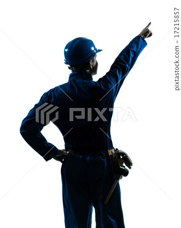 man construction worker pointing showing silhouette portrait 17215857