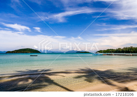 palm shadows on lonely Koh Mak Beach Thailand 17218106