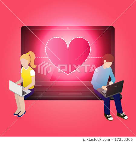 loving couple using laptop and sitting on laptop loving couple using laptop and sitting on laptop 17233366