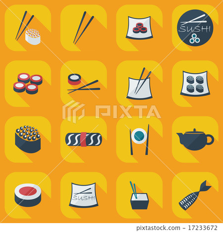 Flat concept, set modern design a unique collection of sushi Flat concept, set modern design a unique collection of sushi 17233672