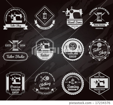 Tailor shop chalkboard labels icons set 17234376