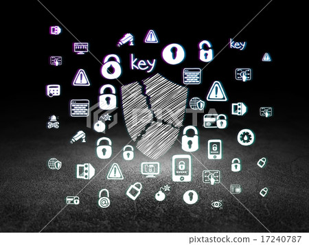 Privacy concept: Broken Shield in grunge dark room Privacy concept: Broken Shield in grunge dark room 17240787