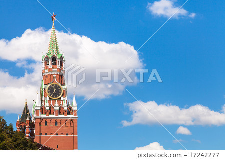 Spasskaya Tower of Moscow Kremlin and blue sky Spasskaya Tower of Moscow Kremlin and blue sky 17242277