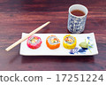 delicious sushi served  wooden table with tea 17251224