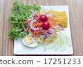 salad in the white plate on the wooden table 17251233