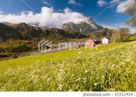 fjord on Lofoten islands with typical fishing hut 17251454