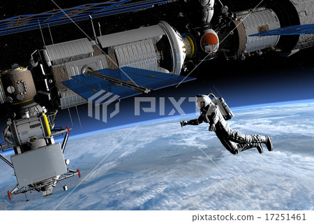 Space swimming and international space station perming 3DCG illustration material 17251461