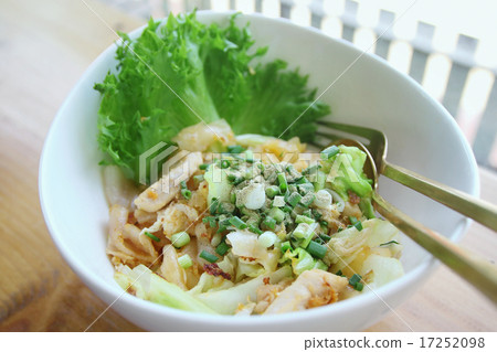 图库照片: stir-fried rice noodle with chicken