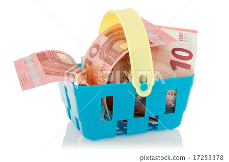 Euro banknotes in shopping basket Euro banknotes in shopping basket 17253378