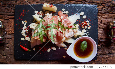 salad of fresh melon with thin slices prosciutto 17253429