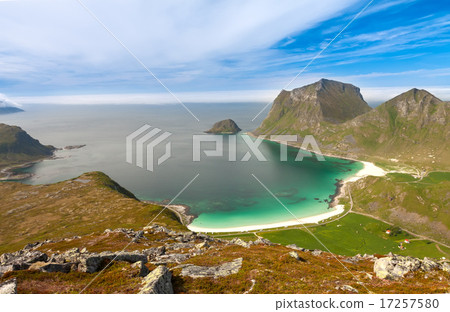 fjord on Lofoten islands with typical fishing hut 17257580