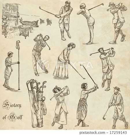 Golf. Hand drawn vintage pack. Freehand sketching. 17259143