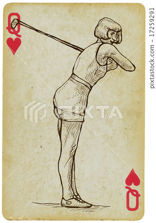 Card - Vintage Golfer, an Woman. Freehand drawing. 17259291