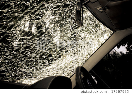 Damaged glass (car windshield) inside car 17267925
