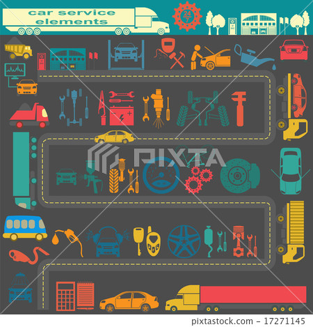 Set of auto repair service elements - Stock Illustration [17271145] - PIXTA