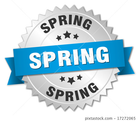 Blue Ribbon Spring spring 3d silver badge with blue ribbon - Stock Illustration [17272065 ...